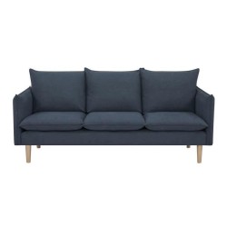 Canapé 3 places - Tissu Bleu jeans - Pieds bois naturel - L 188 x P 82 x H 84 cm - MARLON