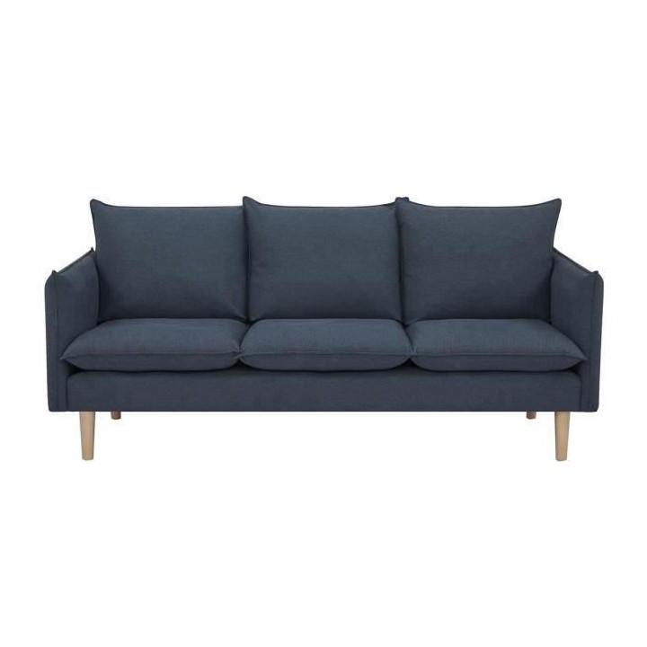 Canapé 3 places - Tissu Bleu jeans - Pieds bois naturel - L 188 x P 8
