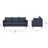 Canapé 3 places - Tissu Bleu jeans - Pieds bois naturel - L 188 x P 82 x H 84 cm - MARLON