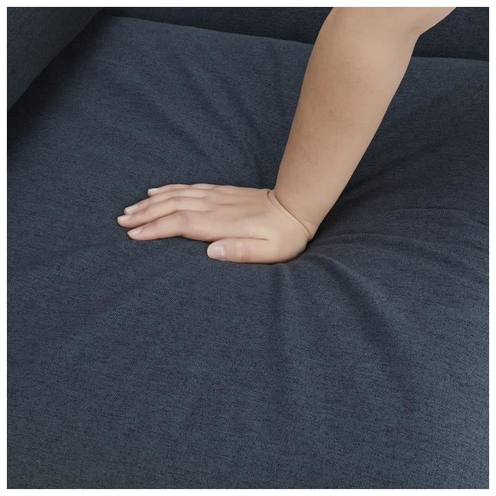 Canapé 3 places - Tissu Bleu jeans - Pieds bois naturel - L 188 x P 8