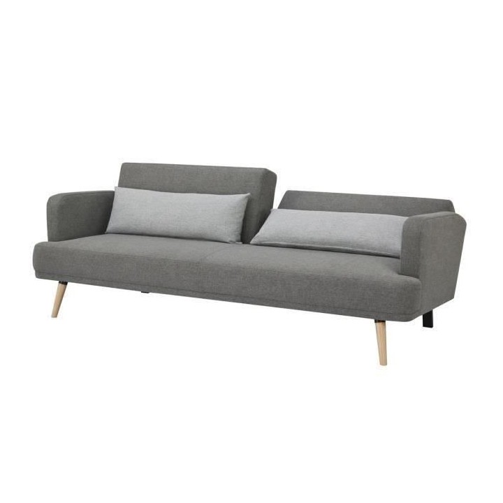 SELENA Canapé convertible - Tissu Gris - Pieds bois naturel - L 214 x