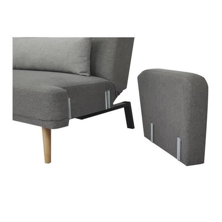 SELENA Canapé convertible - Tissu Gris - Pieds bois naturel - L 214 x