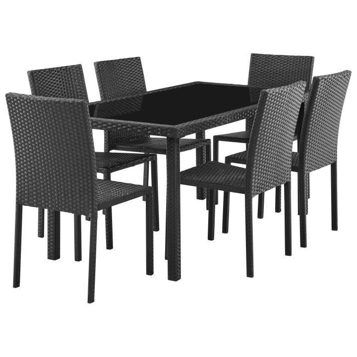 Ensemble repas de jardin - table en verre trempé et 6 chaises en rés