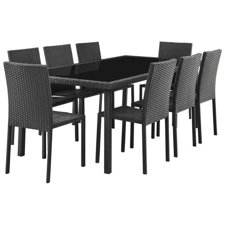 Ensemble repas de jardin - table en verre trempé et 8 chaises en rés