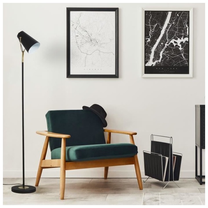 Lampadaire a tete orientable - Métal - Ø 23 x H 150 cm - Noir