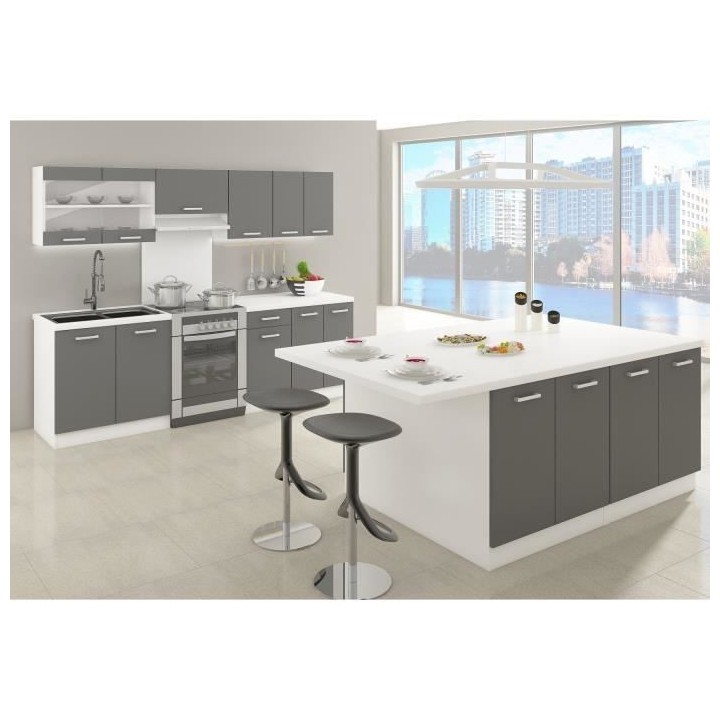 ULTRA Ilot central L 200 cm avec plan de travail - Gris mat