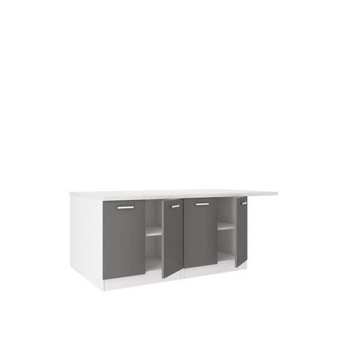 ULTRA Ilot central L 200 cm avec plan de travail - Gris mat