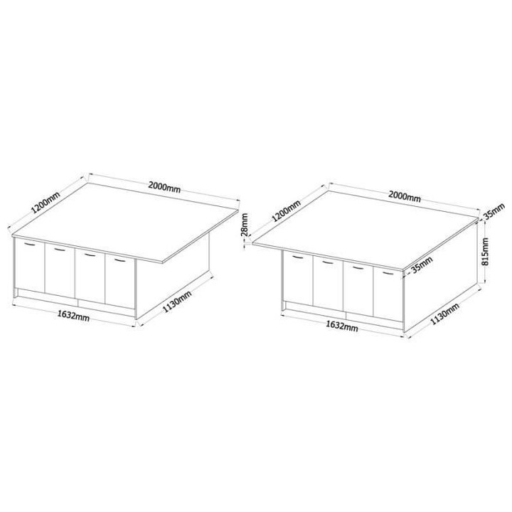 ULTRA Ilot central L 200 cm avec plan de travail - Gris mat