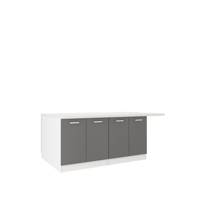 ULTRA Ilot central L 200 cm avec plan de travail - Gris mat