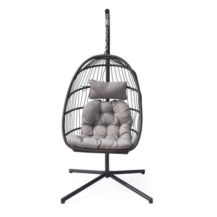 Fauteuil suspendu en résine tressée avec coussins et support - 1 per