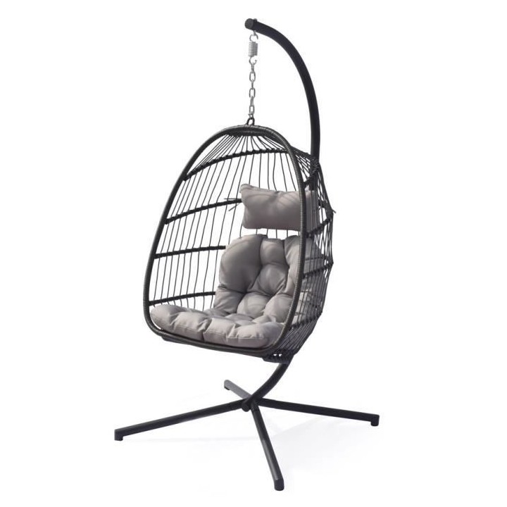 Fauteuil suspendu en résine tressée avec coussins et support - 1 per