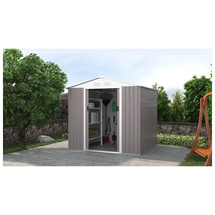 Abri de jardin en métal 4,07 m² - Kit d'ancrage inclus - Taupe