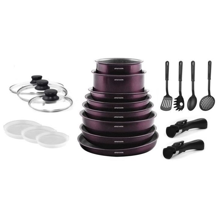 Batterie de cuisine 20 pieces Arthur Martin - aluminium - poignée amo