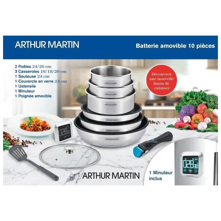 Batterie de cuisine 10 pieces Arthur Martin – Acier Inoxydable - poi