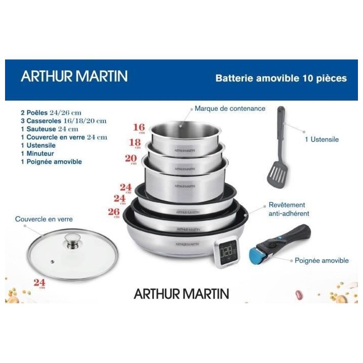 Batterie de cuisine 10 pieces Arthur Martin – Acier Inoxydable - poi