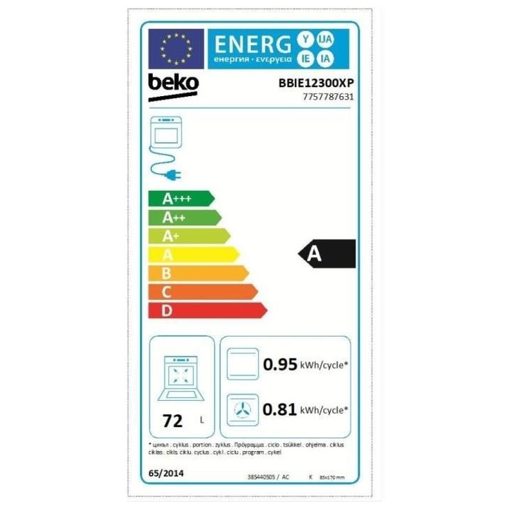 Four encastrable pyrolyse - chaleur brassée BEKO - BBIE12300XP - Inox