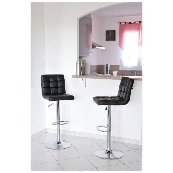 CRUNCH Lot de 2 tabourets de bar - Simili noir - Structure en métal c