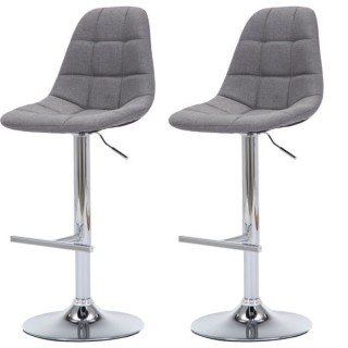OSKAR Lot de 2 tabourets de bar réglables - Tissu gris - L 42 x P 49