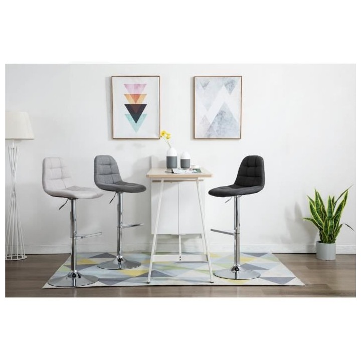 OSKAR Lot de 2 tabourets de bar réglables - Tissu gris - L 42 x P 49