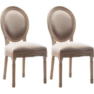 GRETA Lot de 2 chaises de salle a manger - Pied bois - Tissu lin - L 4