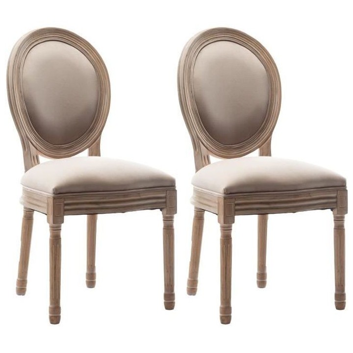 GRETA Lot de 2 chaises de salle a manger - Pied bois - Tissu lin - L 4