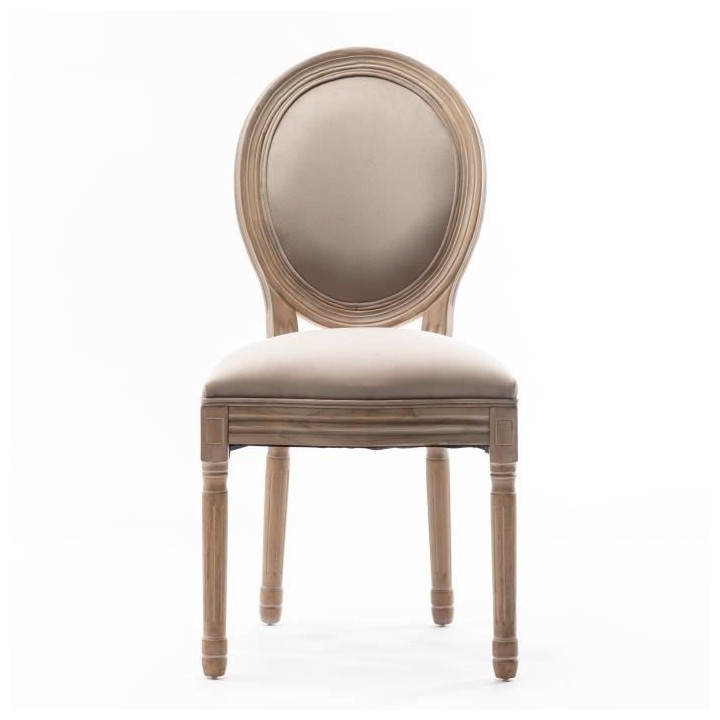 GRETA Lot de 2 chaises de salle a manger - Pied bois - Tissu lin - L 4