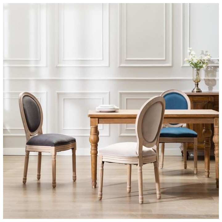 GRETA Lot de 2 chaises de salle a manger - Pied bois - Tissu lin - L 4