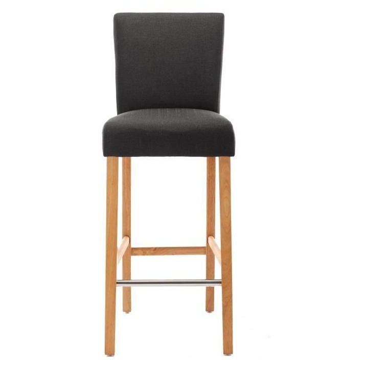 AKSEL Lot de 2 tabourets de bar - Pied bois naturel - Tissu gris fonc