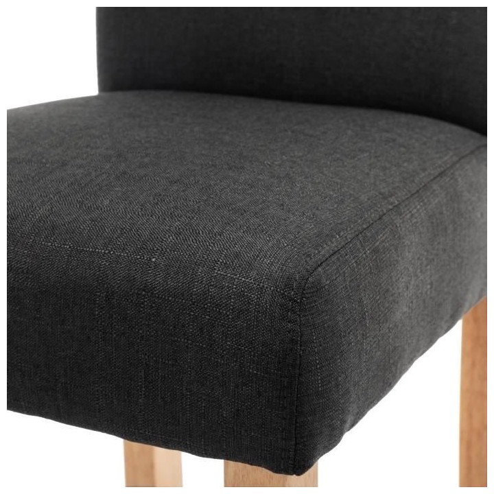 AKSEL Lot de 2 tabourets de bar - Pied bois naturel - Tissu gris fonc