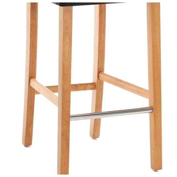 AKSEL Lot de 2 tabourets de bar - Pied bois naturel - Tissu gris fonc