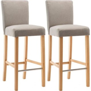 AKSEL Lot de 2 tabourets de bar - Pied bois naturel - Tissu lin - L 40