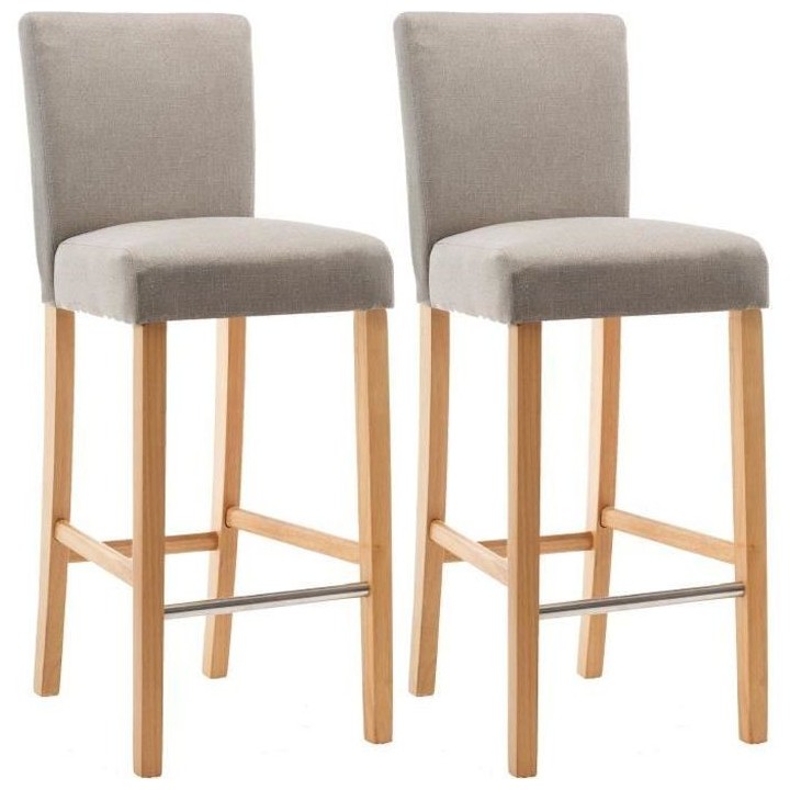 AKSEL Lot de 2 tabourets de bar - Pied bois naturel - Tissu lin - L 40