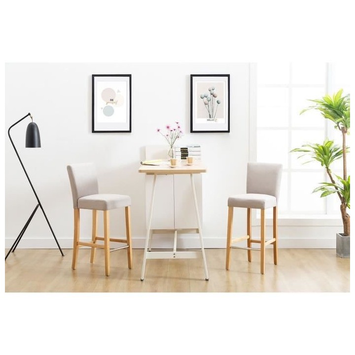 AKSEL Lot de 2 tabourets de bar - Pied bois naturel - Tissu lin - L 40