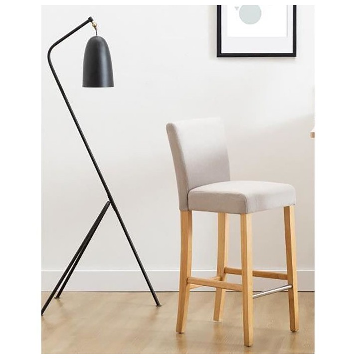 AKSEL Lot de 2 tabourets de bar - Pied bois naturel - Tissu lin - L 40