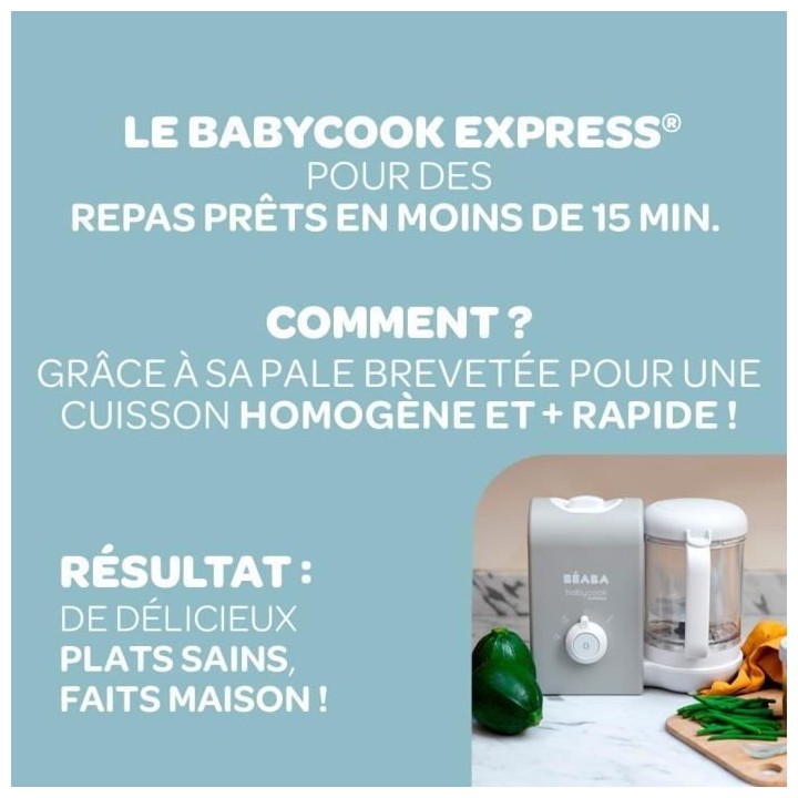 BEABA, Babycook Express, Robot Bébé 4 en 1 Mixeur-Cuiseur, Gris Velo
