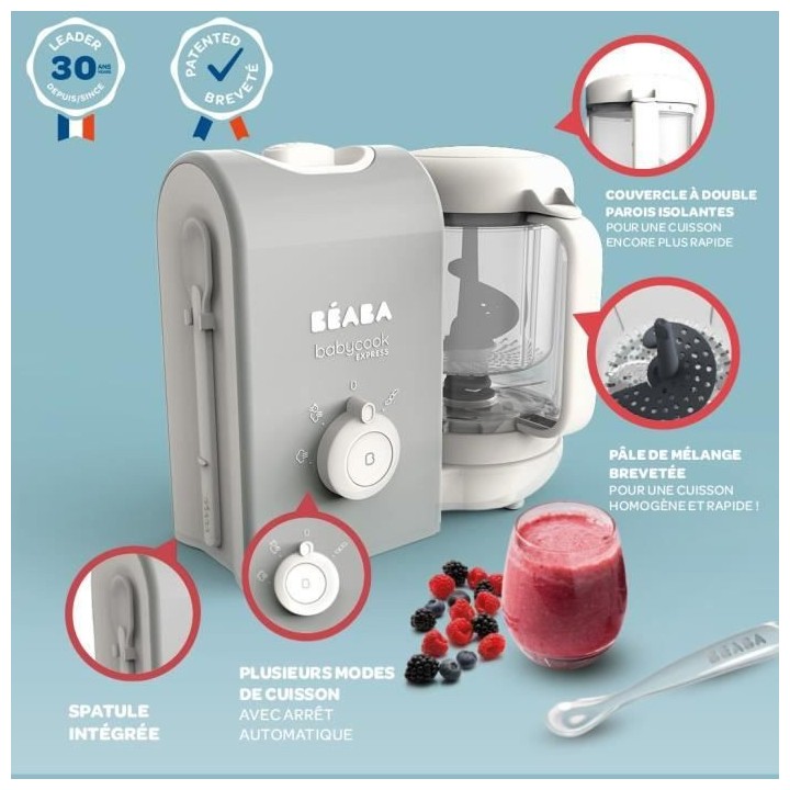 BEABA, Babycook Express, Robot Bébé 4 en 1 Mixeur-Cuiseur, Gris Velo