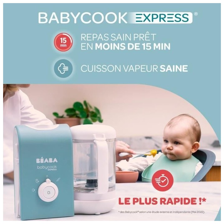 BEABA, Babycook Express, Robot Bébé 4 en 1 Mixeur-Cuiseur, Bleu Balt