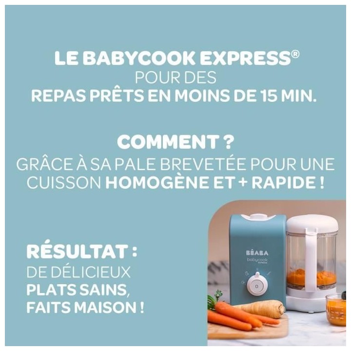 BEABA, Babycook Express, Robot Bébé 4 en 1 Mixeur-Cuiseur, Bleu Balt
