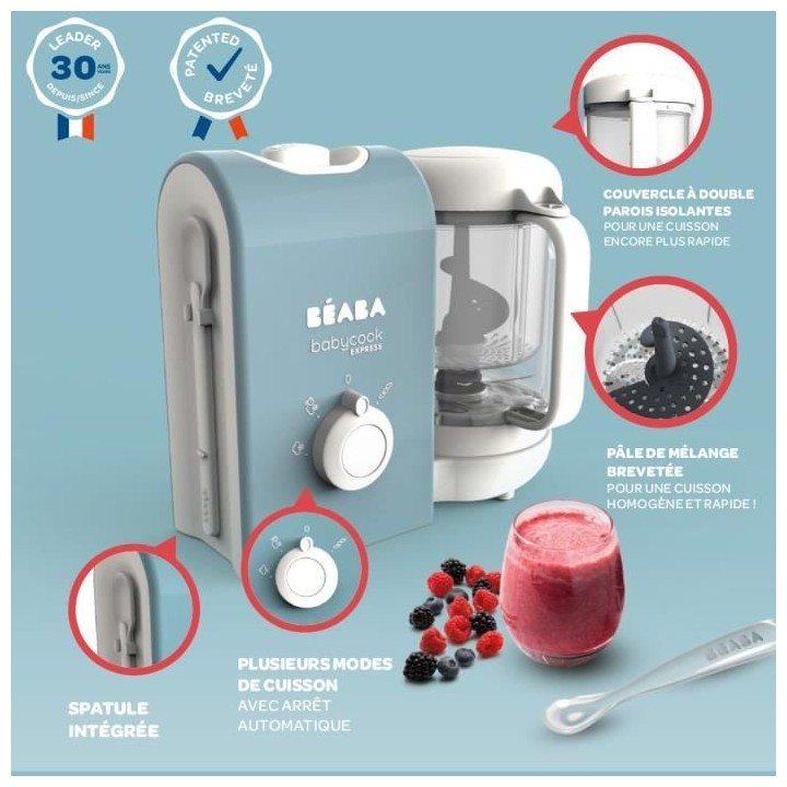 BEABA, Babycook Express, Robot Bébé 4 en 1 Mixeur-Cuiseur, Bleu Balt