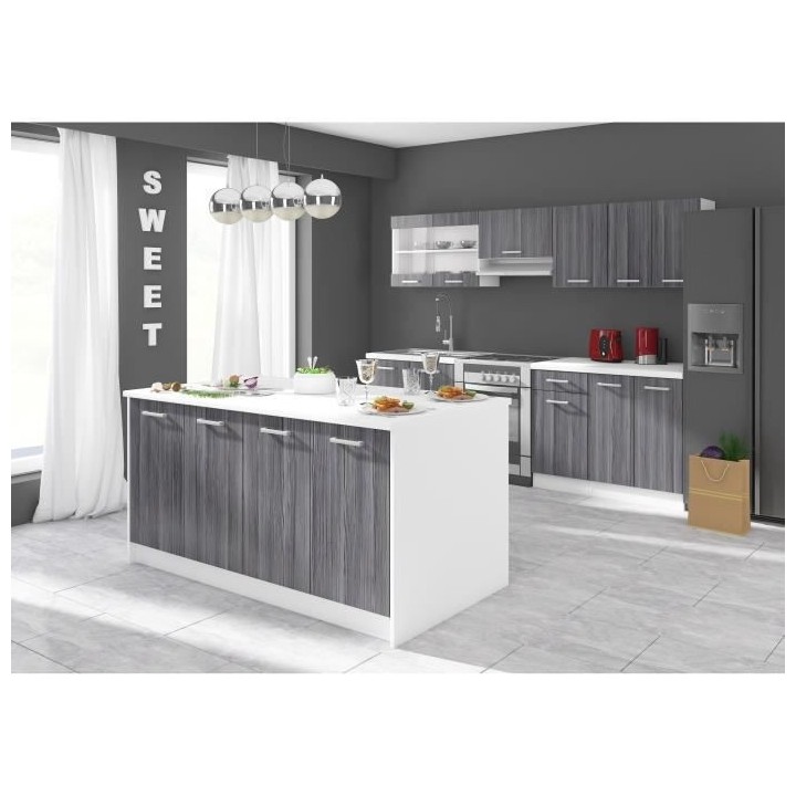 ULTRA Ilot central L 164 cm avec plan de travail - Décor chene gris