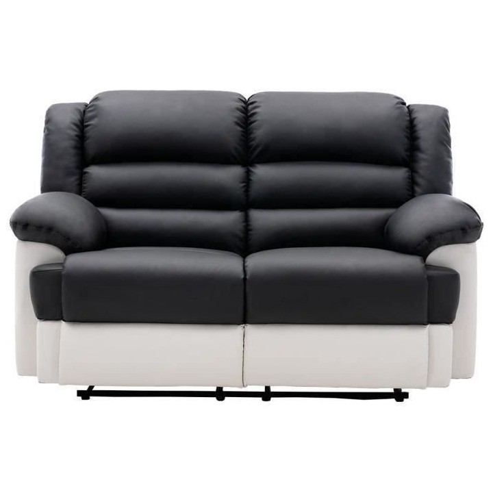 Canapé 2 places relax manuel - Simili blanc et gris - L 163 x P 102 x