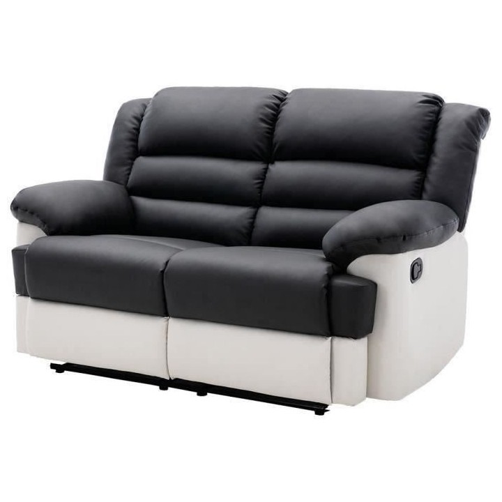 Canapé 2 places relax manuel - Simili blanc et gris - L 163 x P 102 x