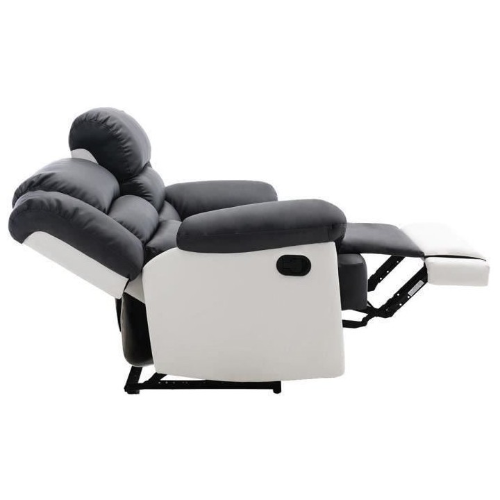 Canapé 2 places relax manuel - Simili blanc et gris - L 163 x P 102 x