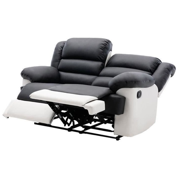 Canapé 2 places relax manuel - Simili blanc et gris - L 163 x P 102 x