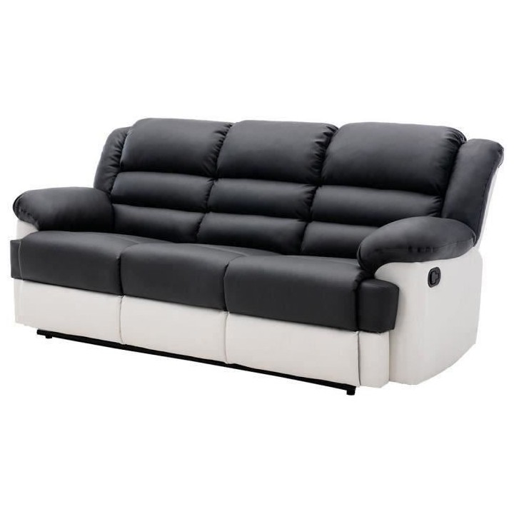 Canapé 3 places dont 2 places relax manuel - Simili Blanc et gris - L