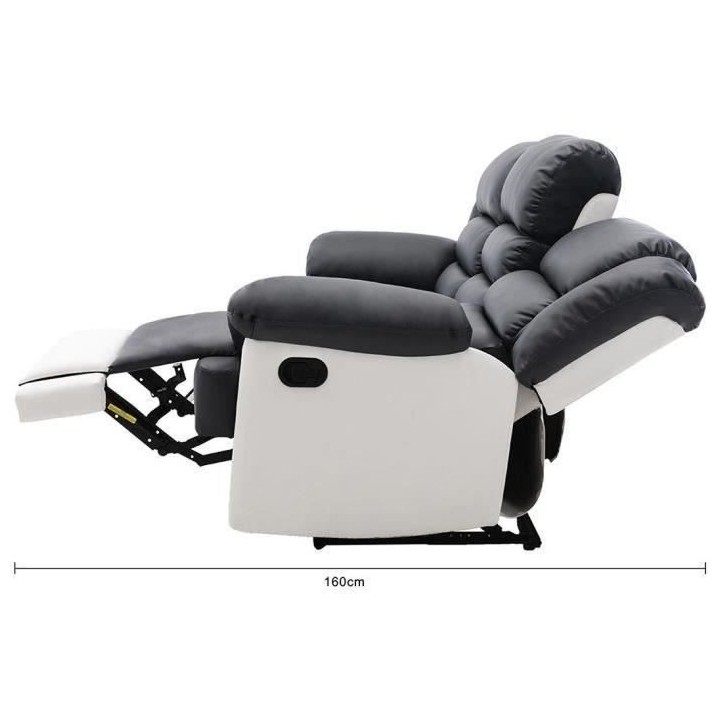 Canapé 3 places dont 2 places relax manuel - Simili Blanc et gris - L