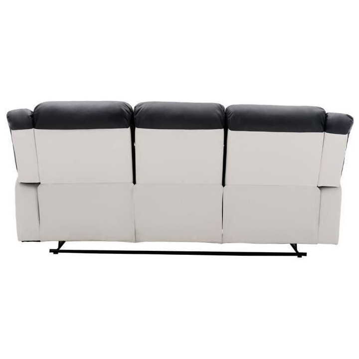 Canapé 3 places dont 2 places relax manuel - Simili Blanc et gris - L