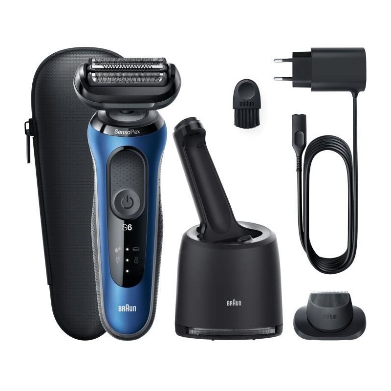 Rasoir Électrique Avec Tondeuse De Précision Braun Series 6 61-B7200cc - Centre SmartCare, Bleu