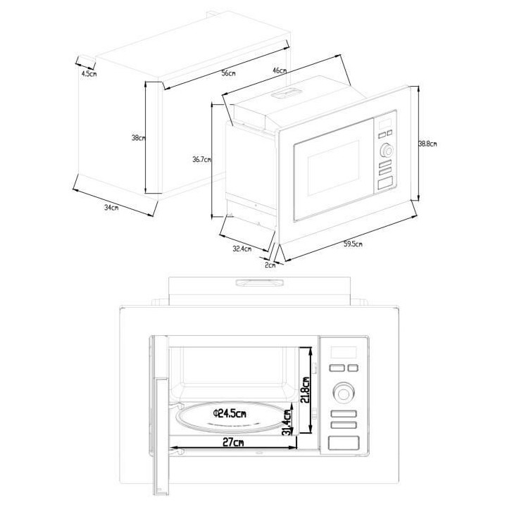 Four micro-ondes encastrable Grill CONTINENTAL EDISON MO20IXEG L59,5 x
