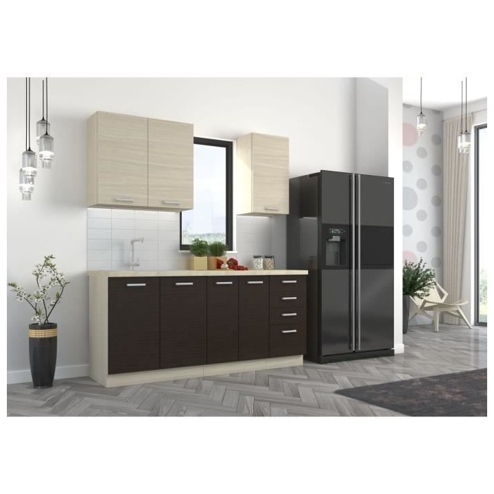 CHAMONIX Cuisine complete - Mélamine - Décor chene - L 180 x P 60 x